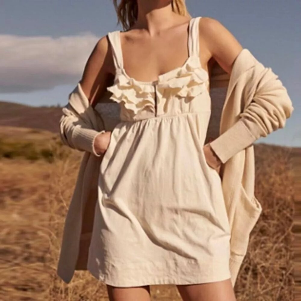 NEW Free People FP Beach Valley Mini Dress Ivory White Ruffle Strappy Open Back